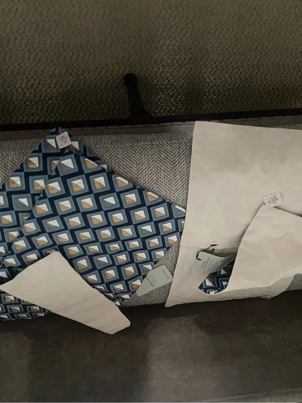 4-West Elm Blue Geometric Accent Pillow decor covers button back NEW